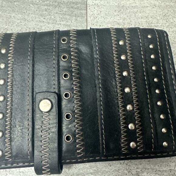 Vintage Fossil Leather Clutch Large Bifold Studded Wallet Black - Picture 3 of 6